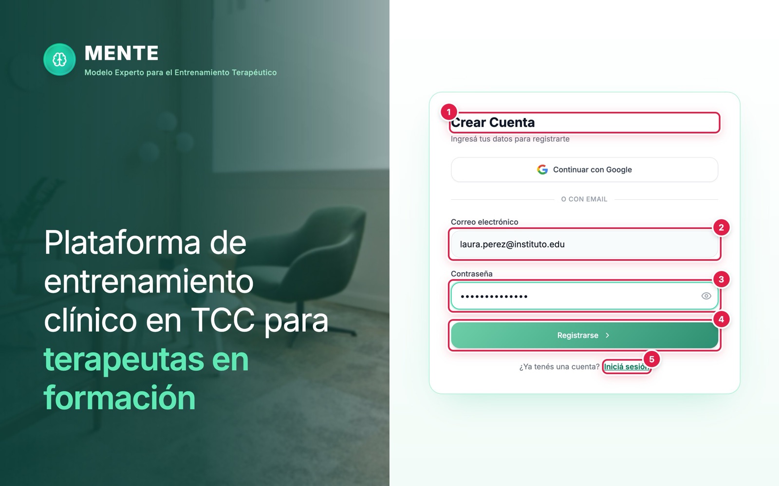 Formulario de creación de cuenta
