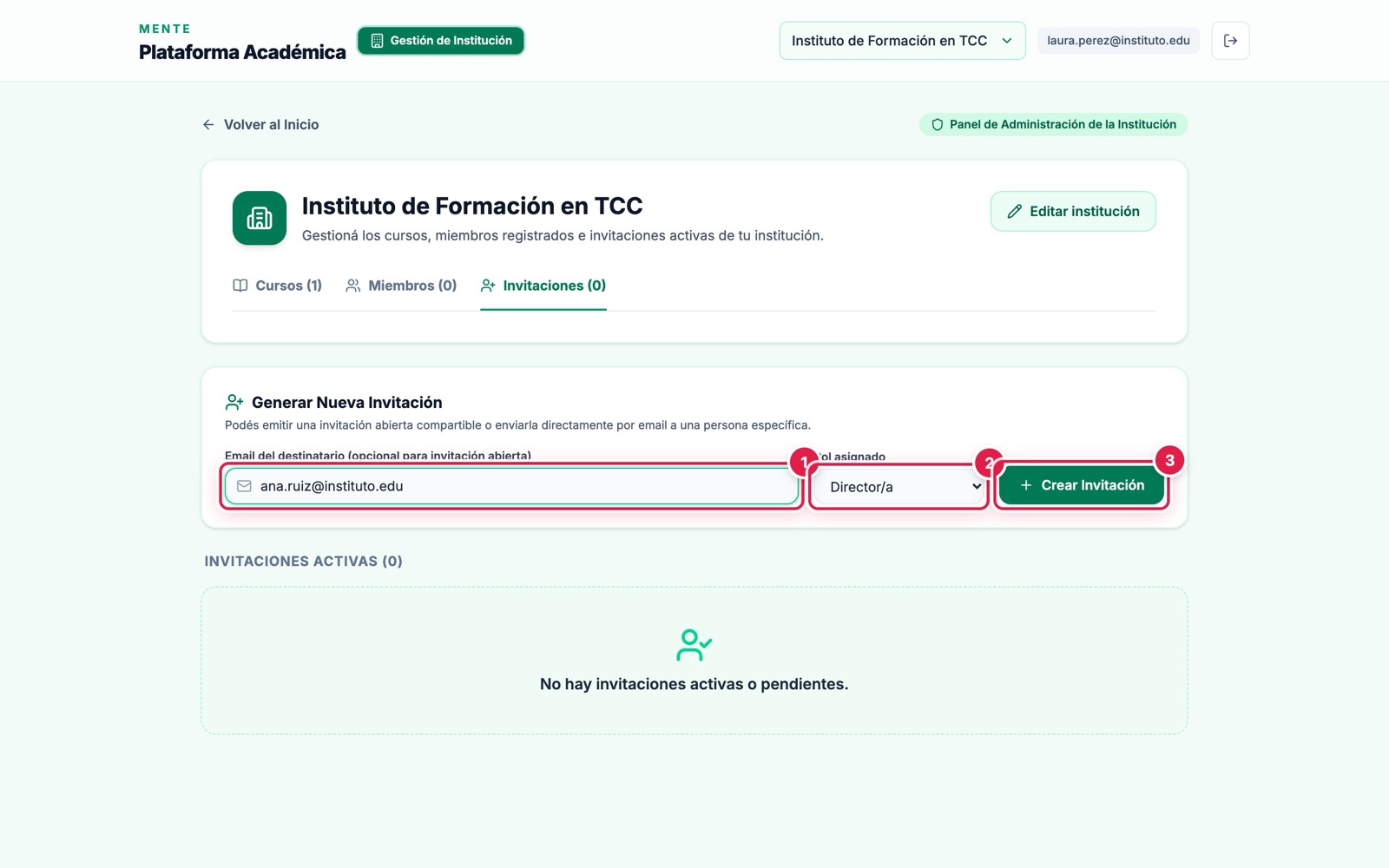 Formulario para invitar a un director