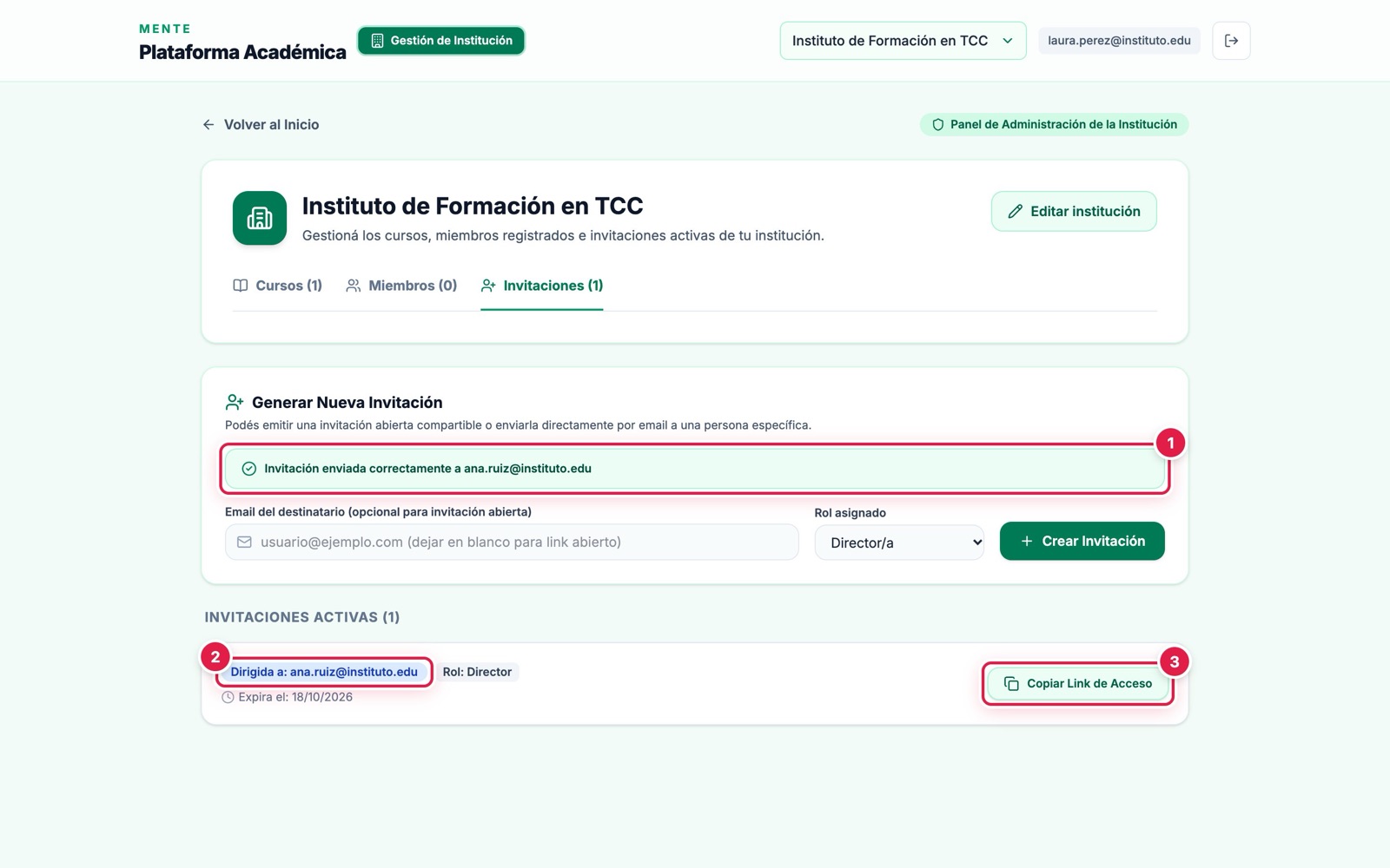 Invitación creada y listada