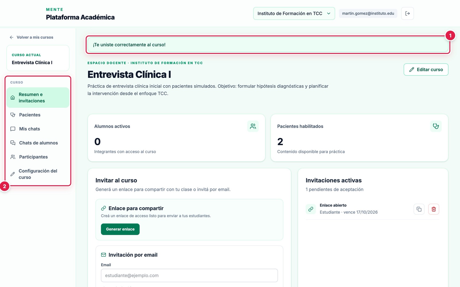 Curso recién abierto por un profesor invitado