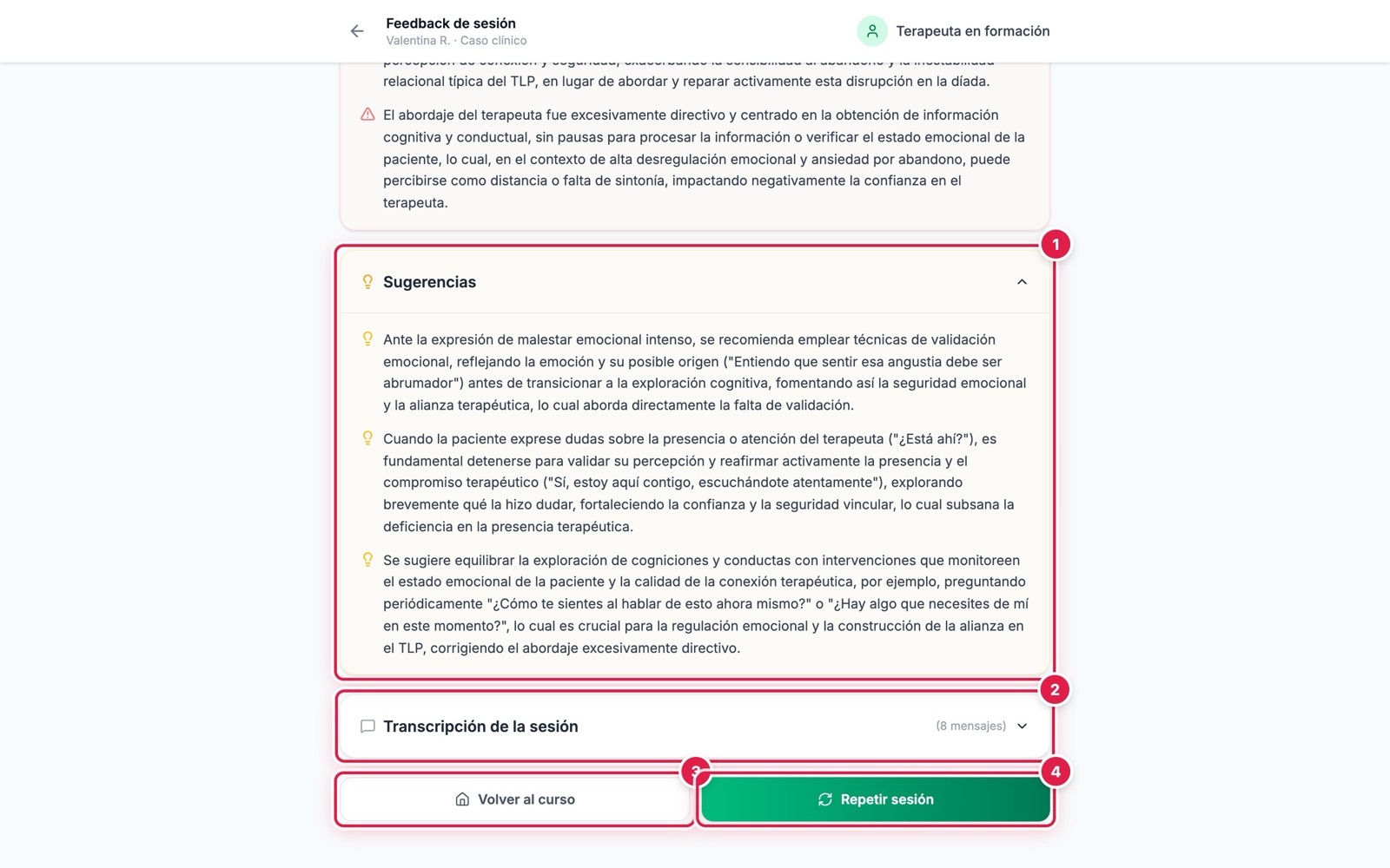 Sugerencias, transcripción y acciones finales