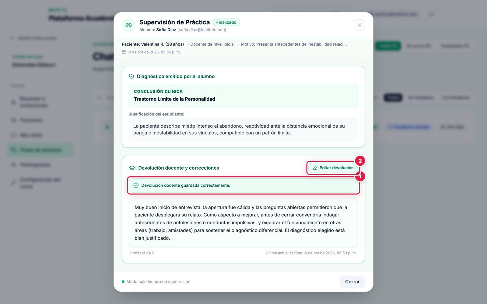 Devolución guardada