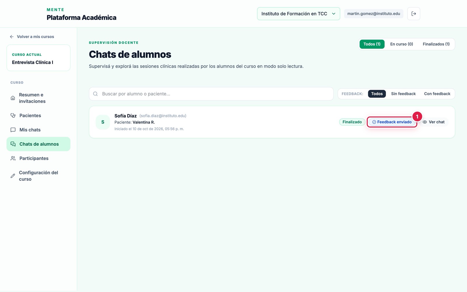 Listado con feedback enviado
