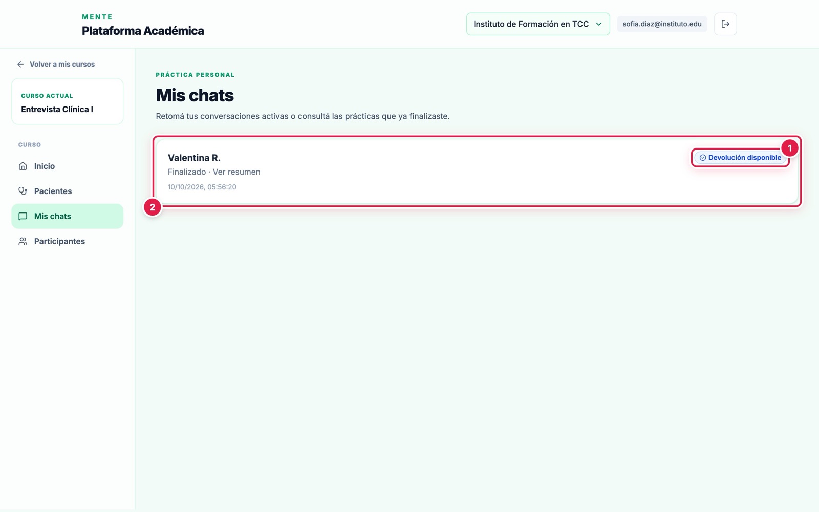 Mis chats con devolución disponible