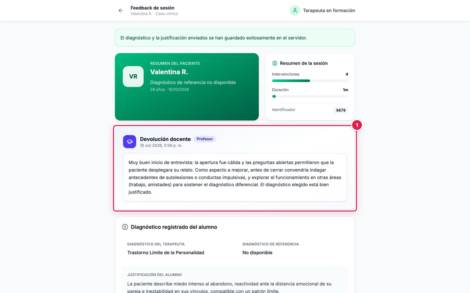 Feedback de sesión con la devolución docente